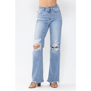 Judy Blue Light Blue Distressed Straight Leg Jeans